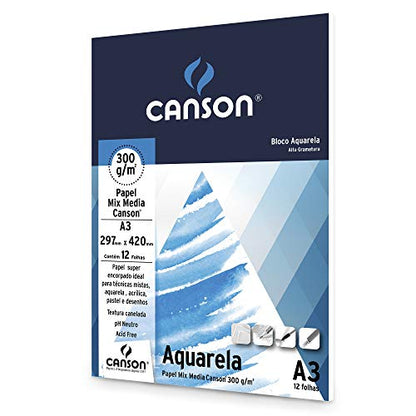 Bloco aquarela A3 300g com 12 folhas Canson