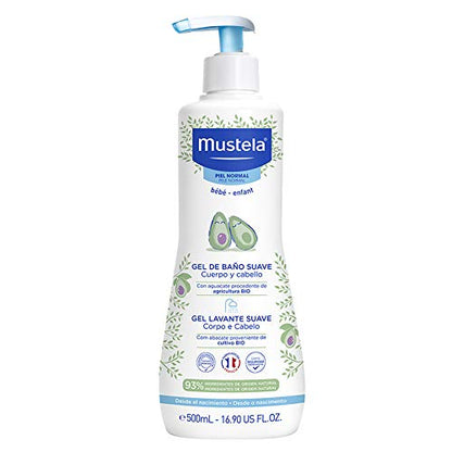 Mustela BR Gel Lavante Suave Com Abacate Orgânico 500Ml - Sabonete Líquido Corpo e Cabelo Para Bebês 93% De Ingredientes De Origem Natural Fórmula Biodegradável - Mustela Bebê e Criança