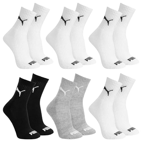 KIT 6 MEIA ESPORTIVA CANO MEDIO - PUMA | 1 Cinza - 1 Preto - 4 Branco | 34-39