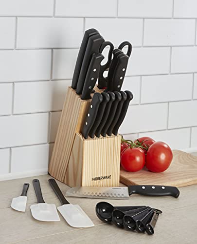 Conjunto de facas e utensílios de cozinha de aço inoxidável de alto carbono Farberware, preto