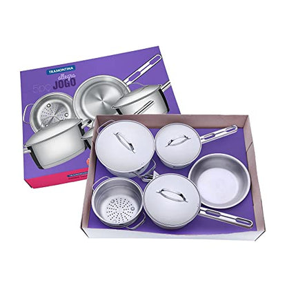 Jogo de Panelas com Fundo Triplo 5 Peças Tramontina Inox