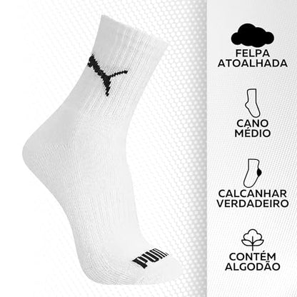 KIT 6 MEIA ESPORTIVA CANO MEDIO - PUMA | 1 Cinza - 1 Preto - 4 Branco | 34-39