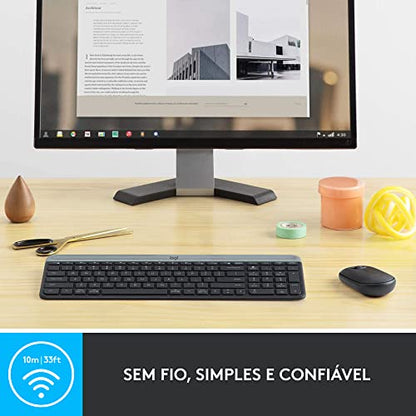 Combo Teclado e Mouse sem fio Logitech MK470 com Design Slim, Digitação e Clique Silencioso, Mouse Ambidestro, Conexão USB e Pilhas Inclusas - Grafite