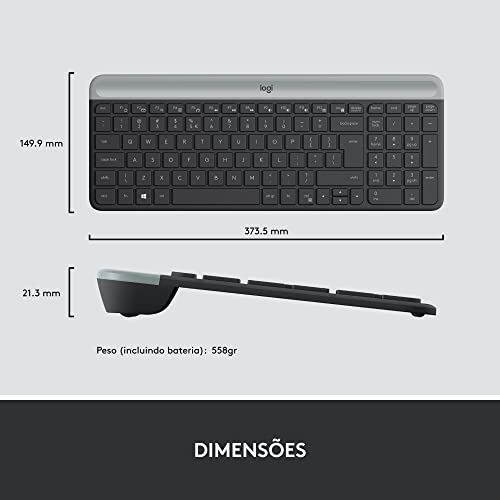 Combo Teclado e Mouse sem fio Logitech MK470 com Design Slim, Digitação e Clique Silencioso, Mouse Ambidestro, Conexão USB e Pilhas Inclusas - Grafite