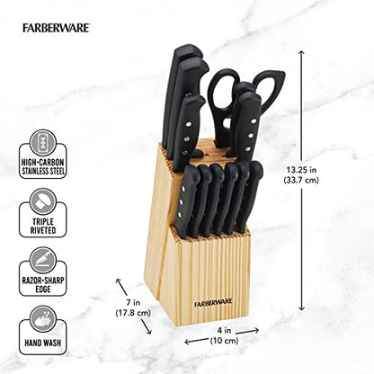 Conjunto de facas e utensílios de cozinha de aço inoxidável de alto carbono Farberware, preto