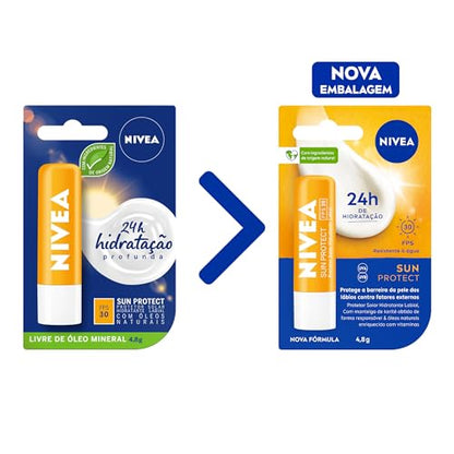 NIVEA Protetor Solar Hidratante Labial Sun Protect FPS 30 4,8 g - Lábios protegidos do sol e do ressecamento, alta proteção contra os raios UVA/UVB, com extrato de girassol e Vitamina E