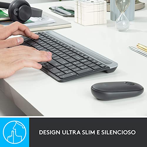 Combo Teclado e Mouse sem fio Logitech MK470 com Design Slim, Digitação e Clique Silencioso, Mouse Ambidestro, Conexão USB e Pilhas Inclusas - Grafite