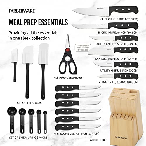 Conjunto de facas e utensílios de cozinha de aço inoxidável de alto carbono Farberware, preto