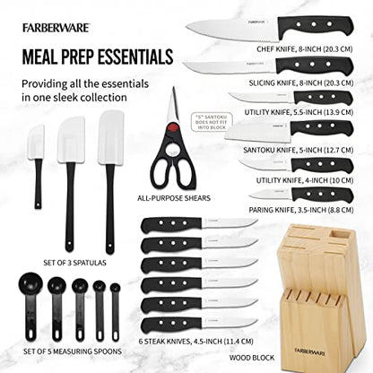 Conjunto de facas e utensílios de cozinha de aço inoxidável de alto carbono Farberware, preto