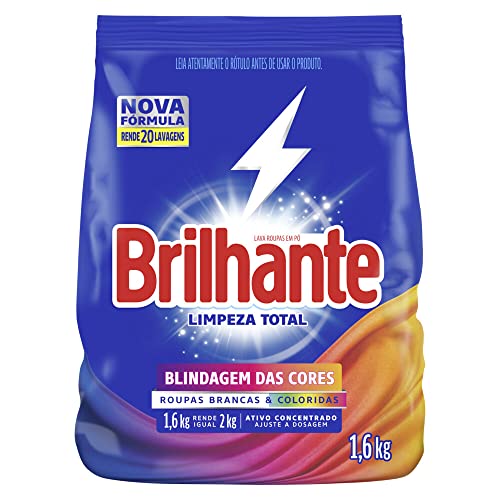 Brilhante Limpeza Total - Lava-Roupas em Pó, Roupas Brancas e Coloridas, Ativo Concentrado, Pacote 1,6kg