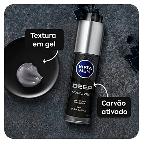 NIVEA MEN Hidratante Facial Deep Masculino 50ml - Hidratação suave, textura em gel, sensação refrescante, ideal para pele oleosa, efeito matte