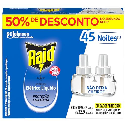Inseticida Elétrico Líquido Refil Regular 2 Unidades, 32.9 ml Cada, Raid, 2 unidades, pacote de 2