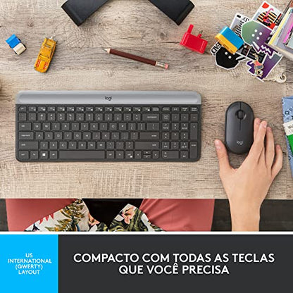 Combo Teclado e Mouse sem fio Logitech MK470 com Design Slim, Digitação e Clique Silencioso, Mouse Ambidestro, Conexão USB e Pilhas Inclusas - Grafite