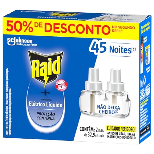 Inseticida Elétrico Líquido Refil Regular 2 Unidades, 32.9 ml Cada, Raid, 2 unidades, pacote de 2