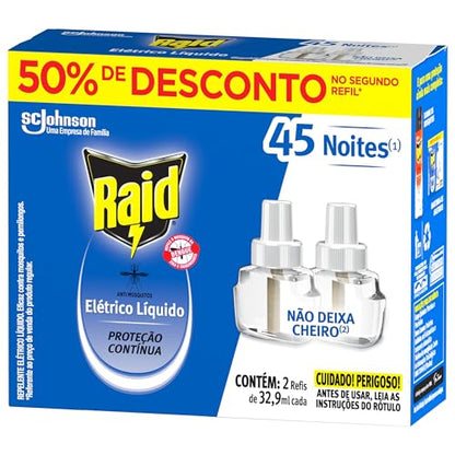 Inseticida Elétrico Líquido Refil Regular 2 Unidades, 32.9 ml Cada, Raid, 2 unidades, pacote de 2