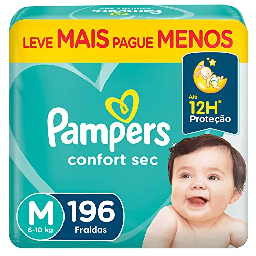 Fralda Pampers Confort Sec M 196 Unidades, Pampers