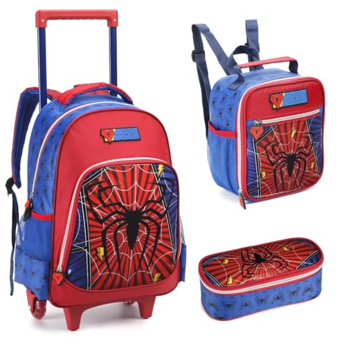 Kit Mochila Homem Aranha Dark Mochila Rodinhas Estojo Lancheira Spider Man