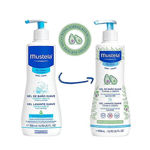 Mustela BR Gel Lavante Suave Com Abacate Orgânico 500Ml - Sabonete Líquido Corpo e Cabelo Para Bebês 93% De Ingredientes De Origem Natural Fórmula Biodegradável - Mustela Bebê e Criança