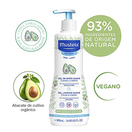 Mustela BR Gel Lavante Suave Com Abacate Orgânico 500Ml - Sabonete Líquido Corpo e Cabelo Para Bebês 93% De Ingredientes De Origem Natural Fórmula Biodegradável - Mustela Bebê e Criança