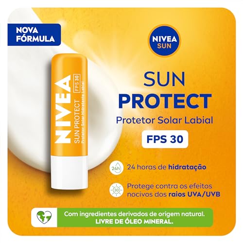 NIVEA Protetor Solar Hidratante Labial Sun Protect FPS 30 4,8 g - Lábios protegidos do sol e do ressecamento, alta proteção contra os raios UVA/UVB, com extrato de girassol e Vitamina E