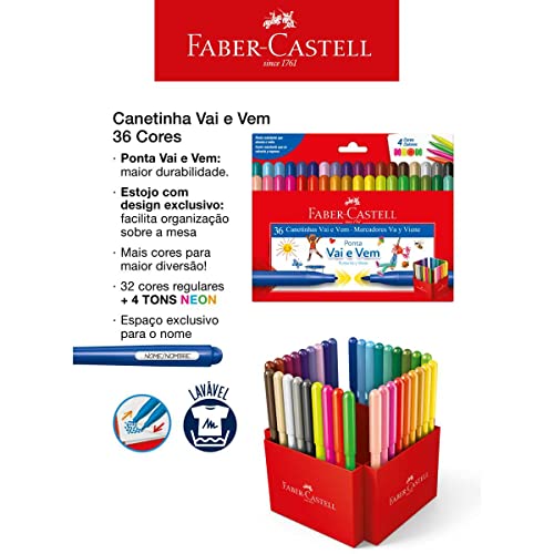 Canetinha Hidrográfica, Faber-Castell, 15.0136VVZF, Vai E Vem, 36 Cores Neon, Cor: Multicor