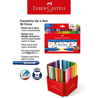 Canetinha Hidrográfica, Faber-Castell, 15.0136VVZF, Vai E Vem, 36 Cores Neon, Cor: Multicor