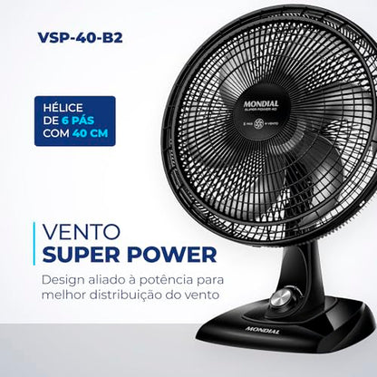 Ventilador de Mesa 40cm Super Power, Mondial, Preto/Prata, 80W, 110V - VSP-40-B2