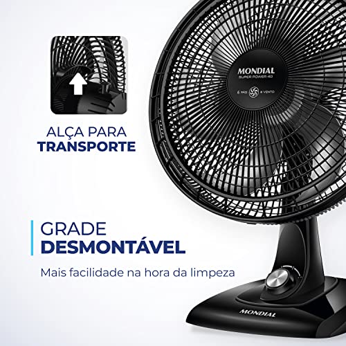 Ventilador de Mesa 40cm Super Power, Mondial, Preto/Prata, 80W, 110V - VSP-40-B2