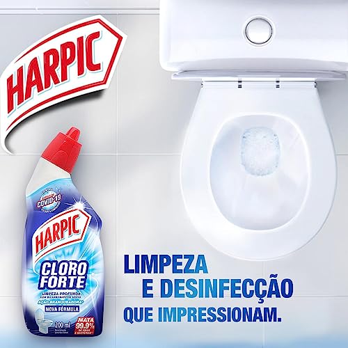 Harpic Cloro Forte - Desinfetante Sanitário Líquido Desodorizador, 200ml, Azul