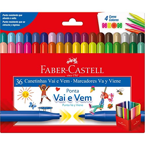 Canetinha Hidrográfica, Faber-Castell, 15.0136VVZF, Vai E Vem, 36 Cores Neon, Cor: Multicor