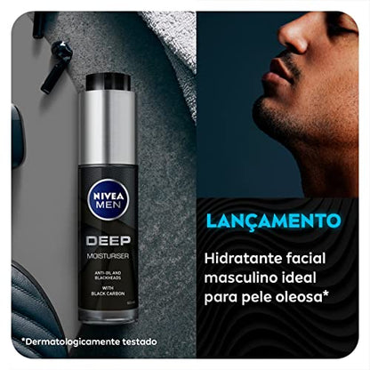 NIVEA MEN Hidratante Facial Deep Masculino 50ml - Hidratação suave, textura em gel, sensação refrescante, ideal para pele oleosa, efeito matte