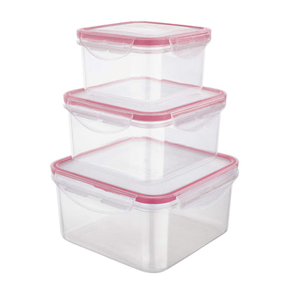Conjunto Pote Hermético Quadrado 3 Peças Euro Vermelho